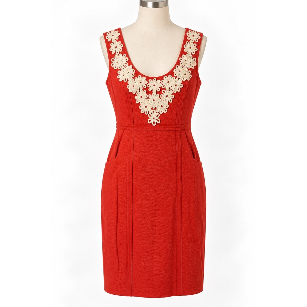 Frock by Tracy Reese Mia Dress Size 4 Poppy Red Crochet Floral Mod Coquette NWT